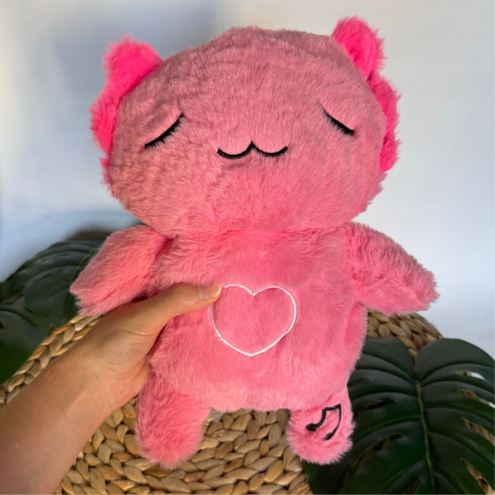 Peluche axolotl rose douce veilleuse musicale enfant