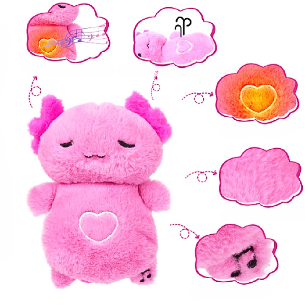 Peluche axolotl rose douce veilleuse musicale enfant