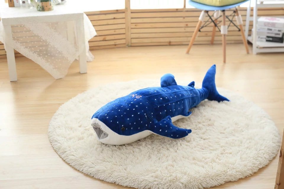 Peluche baleine requin bleu à points blancs
