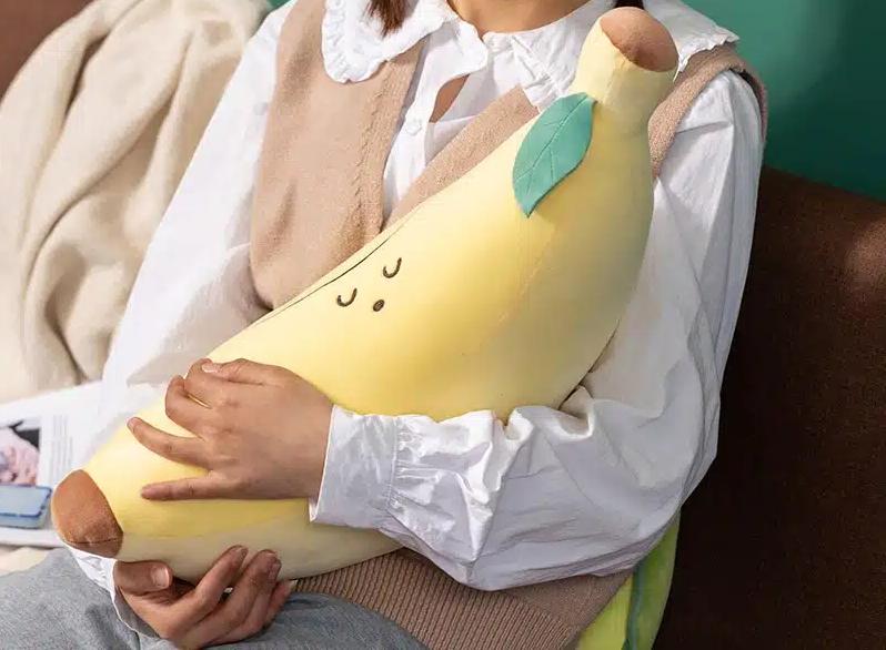 Peluche banane fruit mignon jaune doux câlin enfant