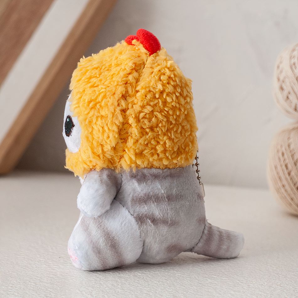 Peluche chat cagoule jaune mignon doux câlin enfant