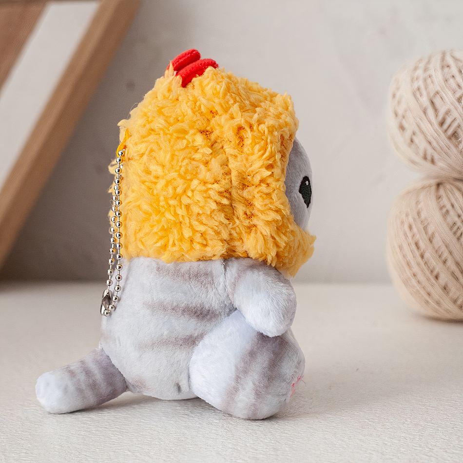 Peluche chat cagoule jaune mignon doux câlin enfant