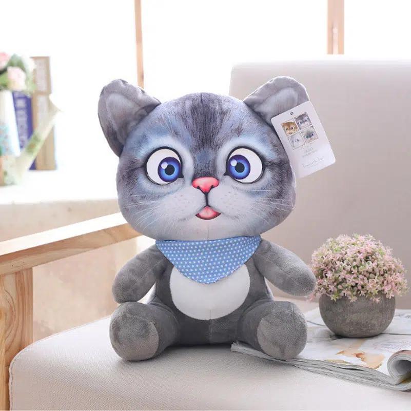 Peluche chat gris doux câlin dessin animé kawaii