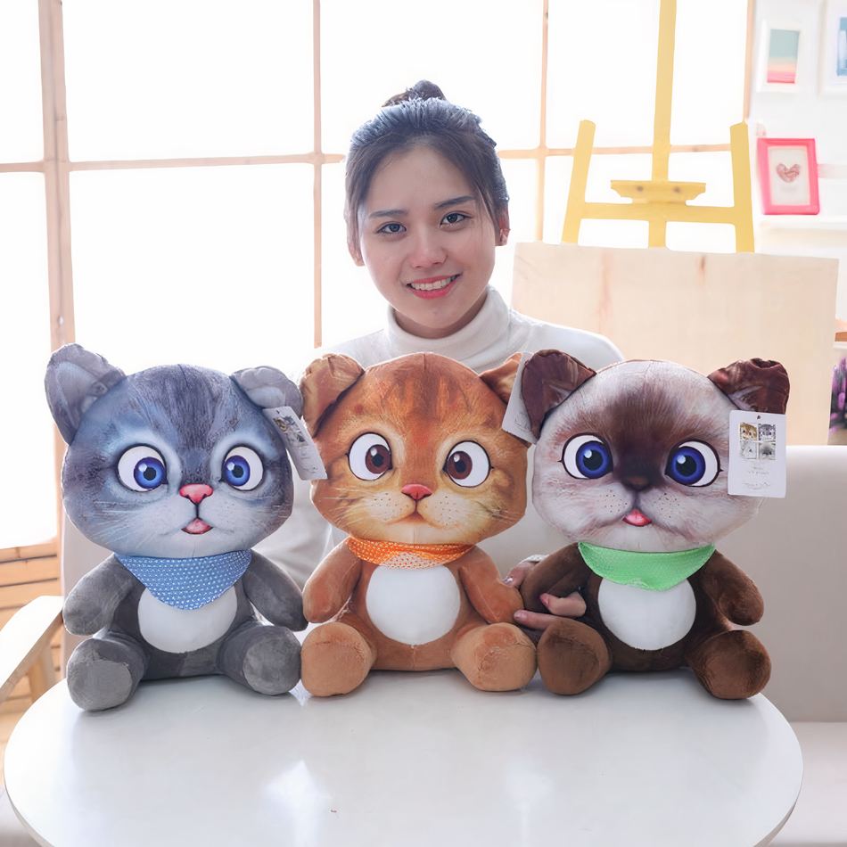 Peluche chat gris doux câlin dessin animé kawaii