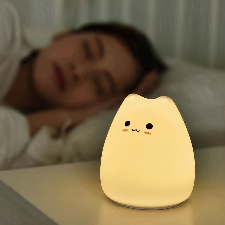 Peluche chat silicone lumineux enfant chambre nuit douce