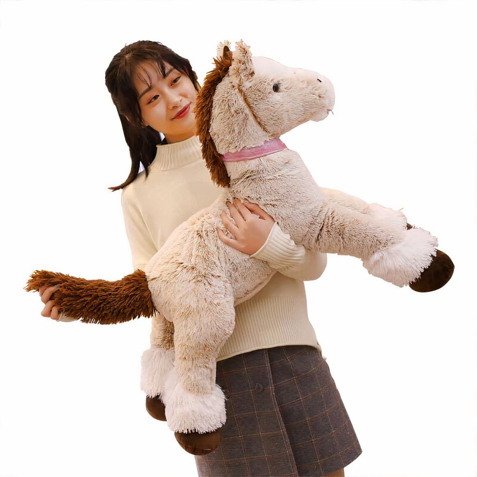 Peluche cheval beige doux enfant confort couchage