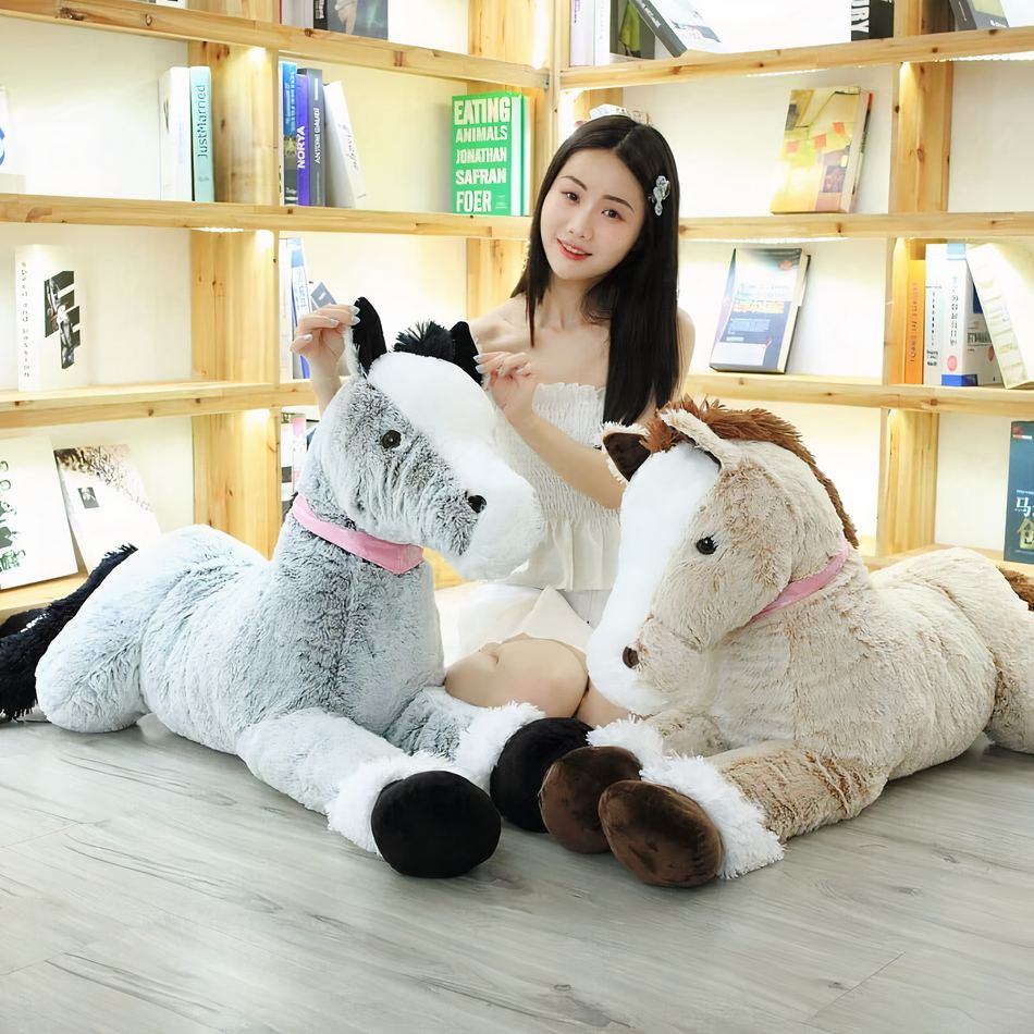 Peluche cheval bleu gris douillet enfant chambre rêve