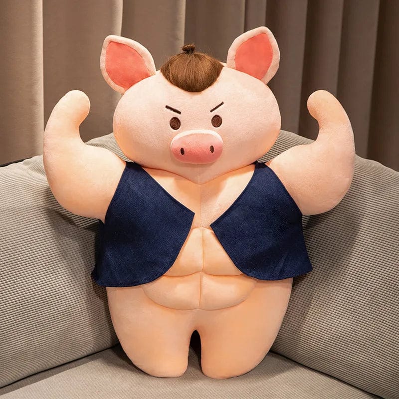 Peluche cochon bodybuildé bien habillé brun