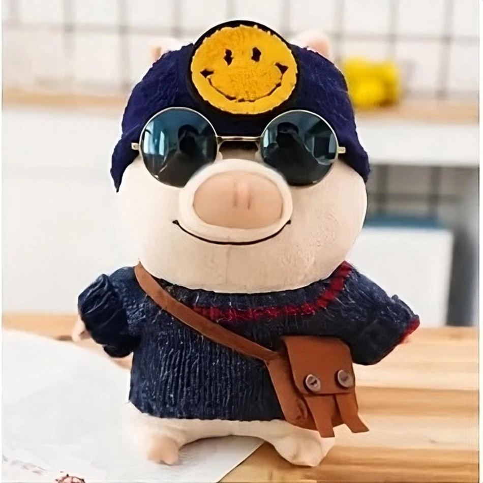 Peluche cochon bonnet smiley doux hiver enfant