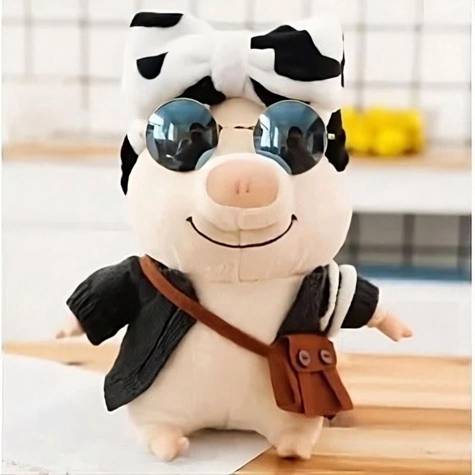 Peluche cochon rose noeud vache doux enfant câlin