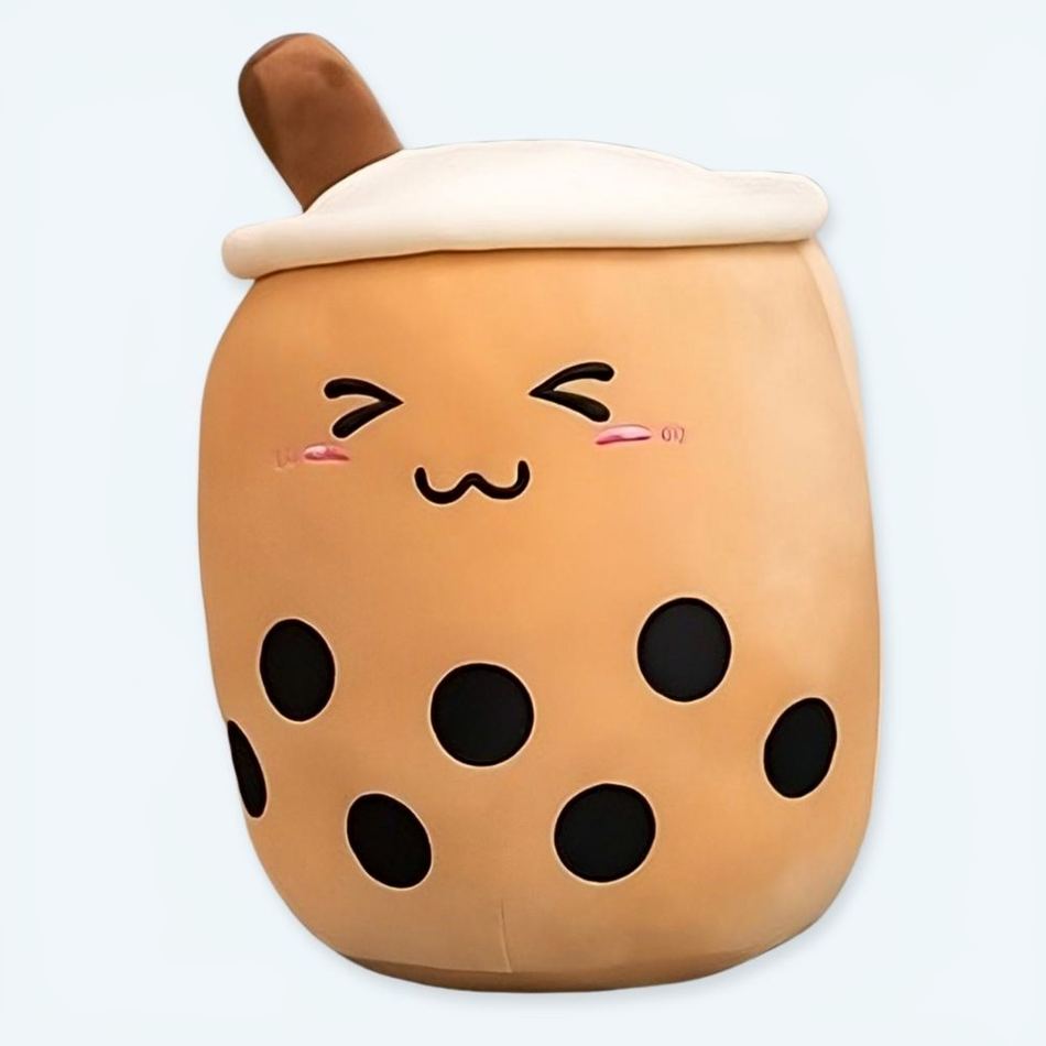 Peluche coussin Bubble tea marron doux cocooning