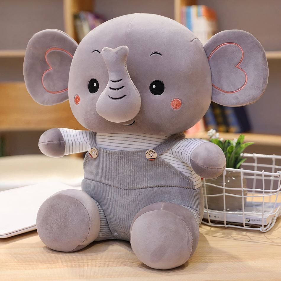 Peluche éléphant salopette colorée douce enfant cadeau