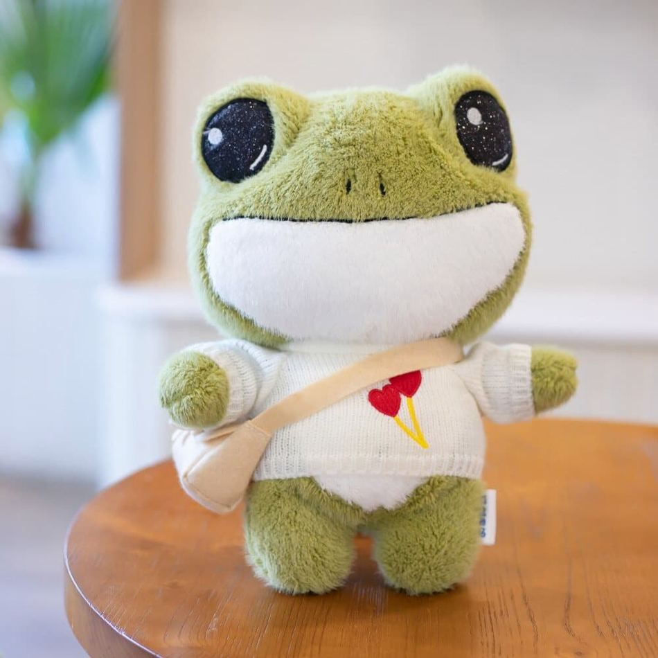 Peluche grenouille verte douce avec pull hiver câlin