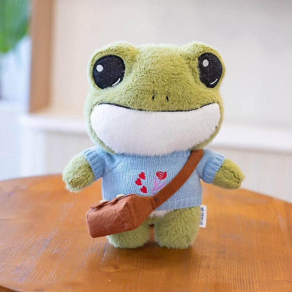 Peluche grenouille verte douce avec pull hiver câlin