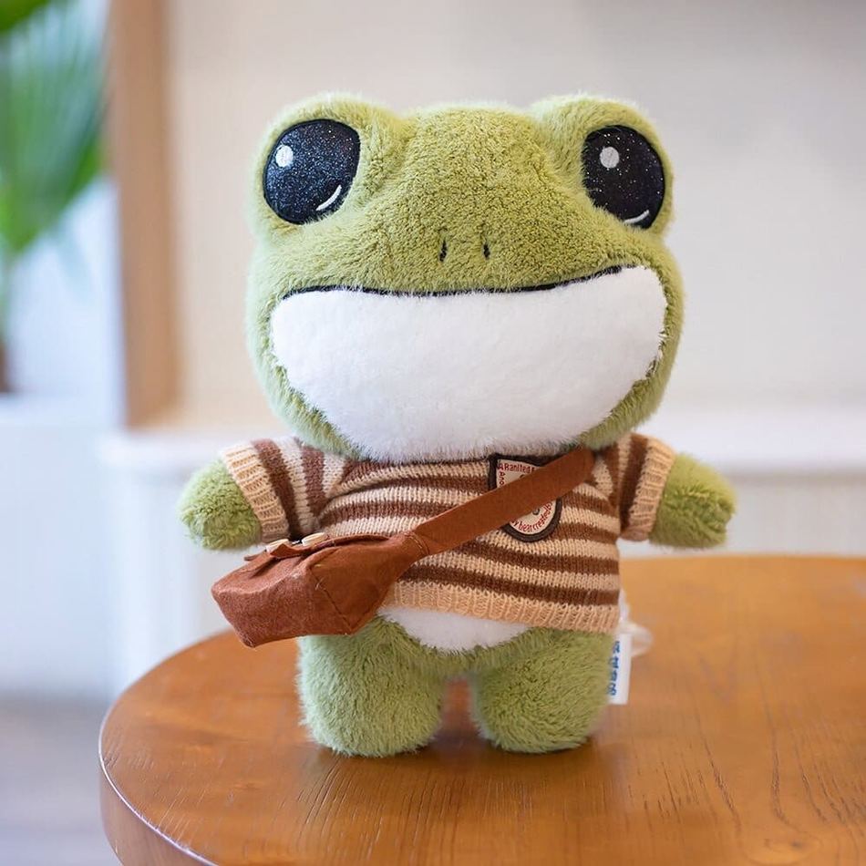 Peluche grenouille verte douce avec pull hiver câlin
