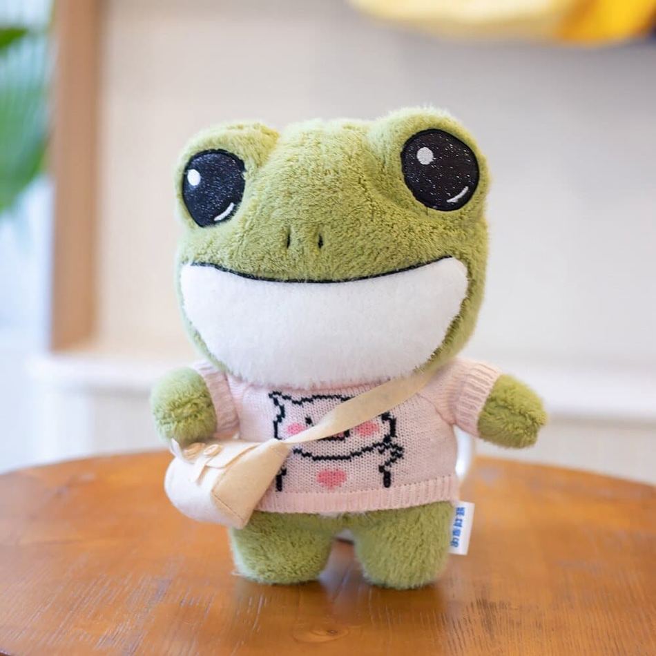 Peluche grenouille verte douce avec pull hiver câlin