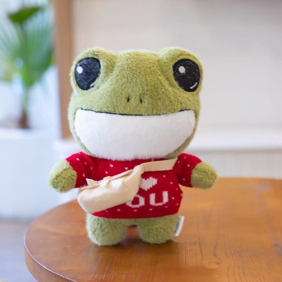 Peluche grenouille verte douce avec pull hiver câlin