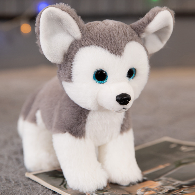 Peluche husky gris doux compagnon enfant hiver chaleureux