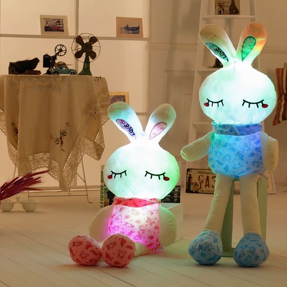 Peluche lapin bleu lumineux doux nuit enfant chambre