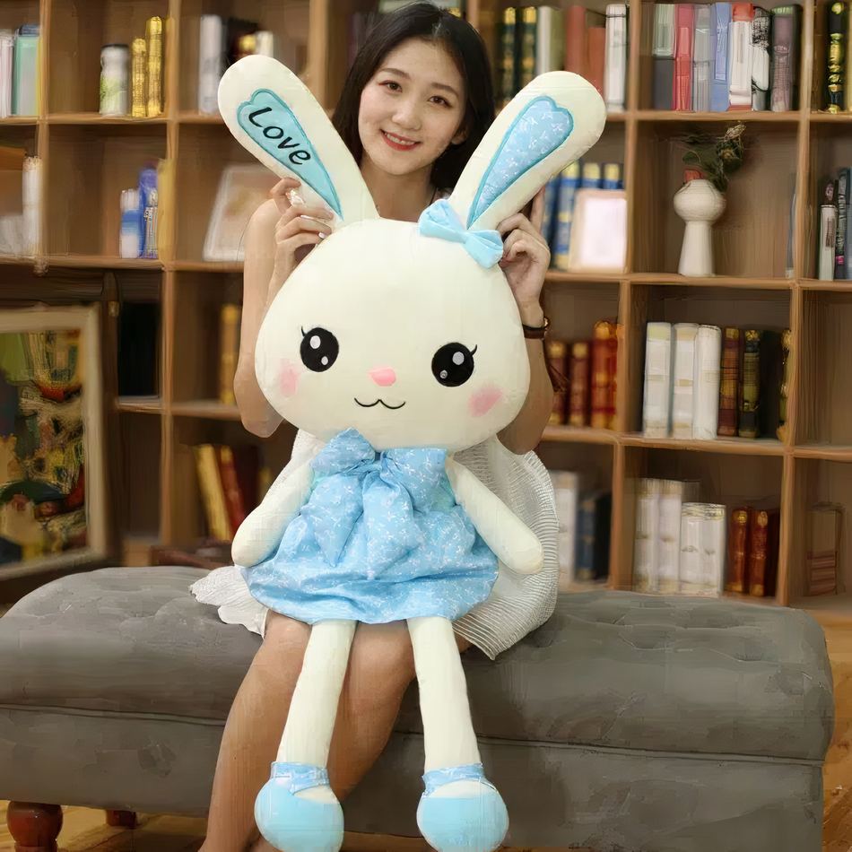 Peluche lapin géant robe bleue douce enfant câlin