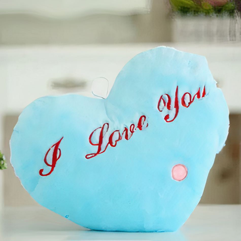 Peluche oreiller bleu doux message amour câlin décor doux