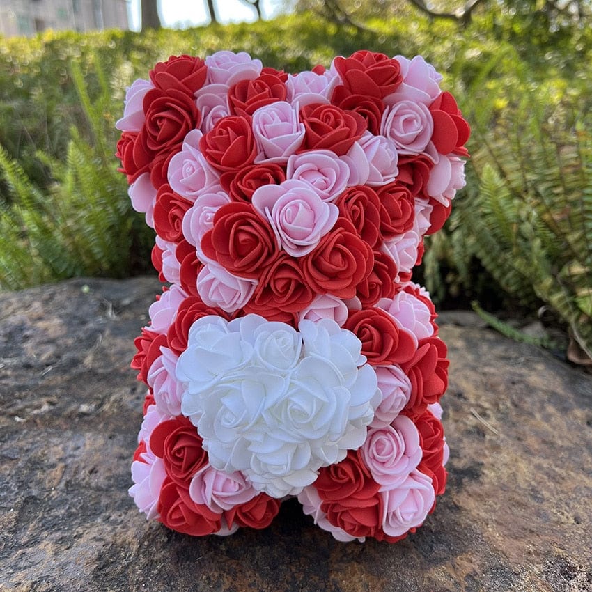 Peluche ourson en rose bicolore Saint-Valentin