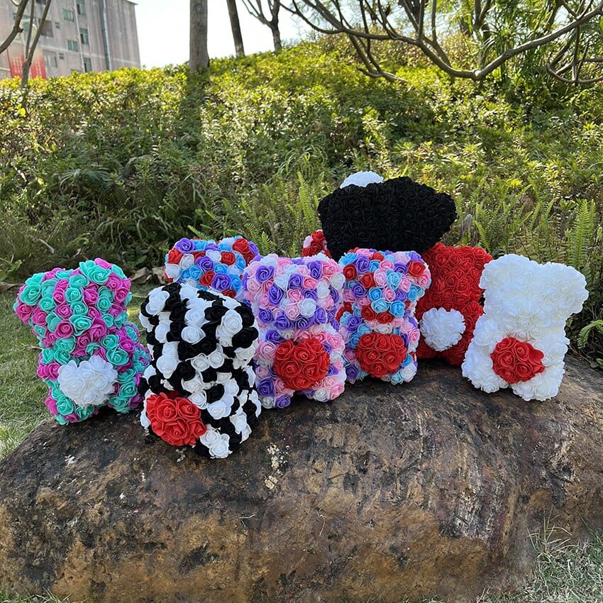 Peluche ourson en rose bicolore Saint-Valentin