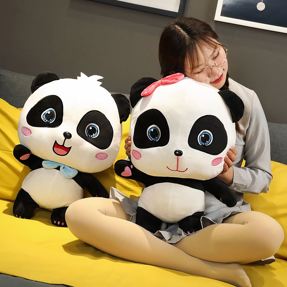 Peluche panda bleu enfant doux et ludique univers bus
