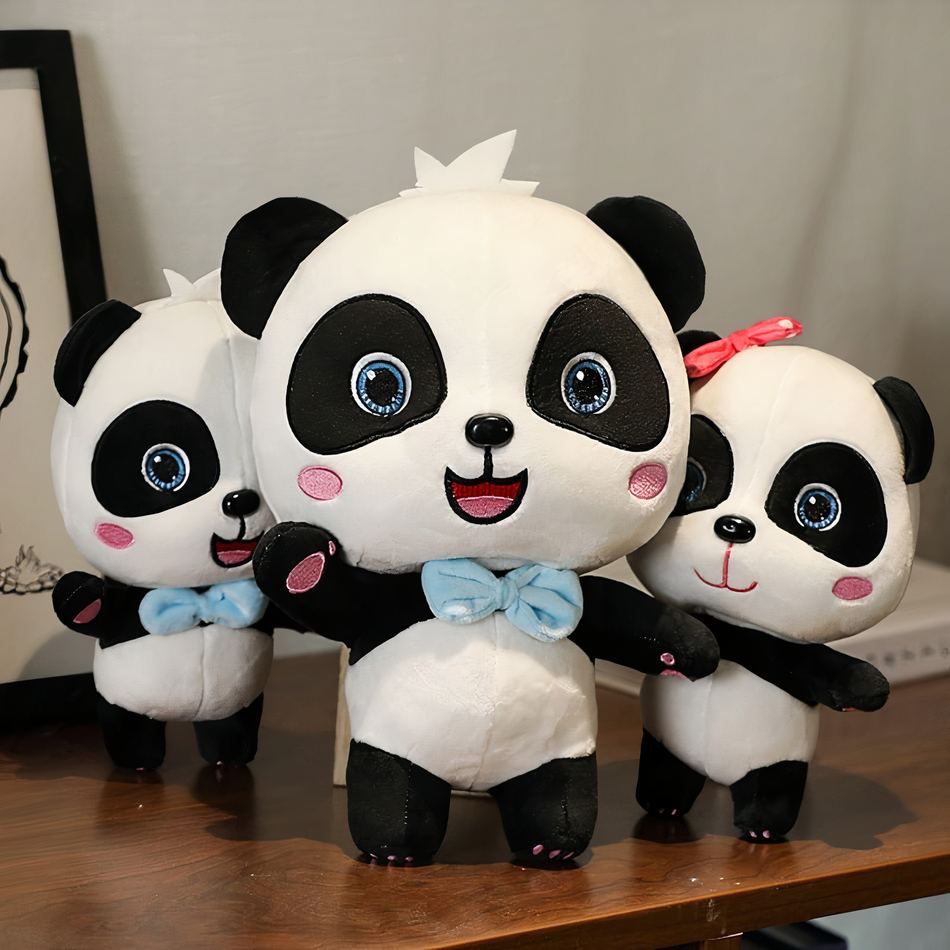 Peluche panda bleu enfant doux et ludique univers bus