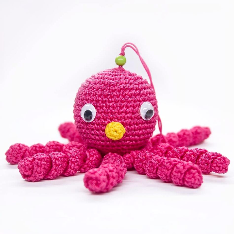 Peluche poulpe rose enfant câlin doux tressé mignon