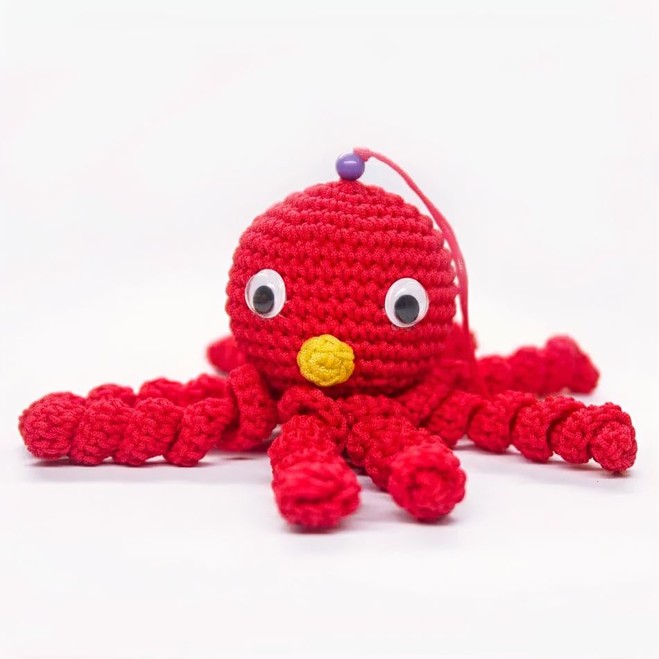 Peluche poulpe rouge enfant doux tressé câlin ocean