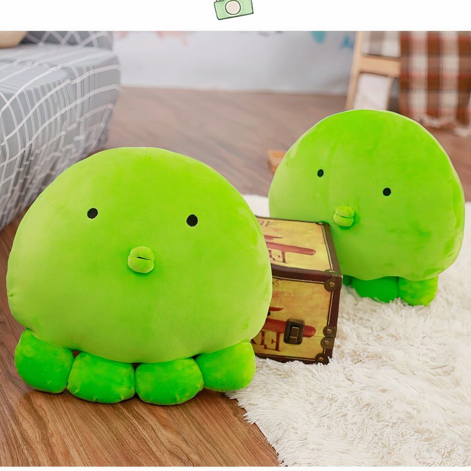 Peluche poulpe verte oreiller doux confort océan
