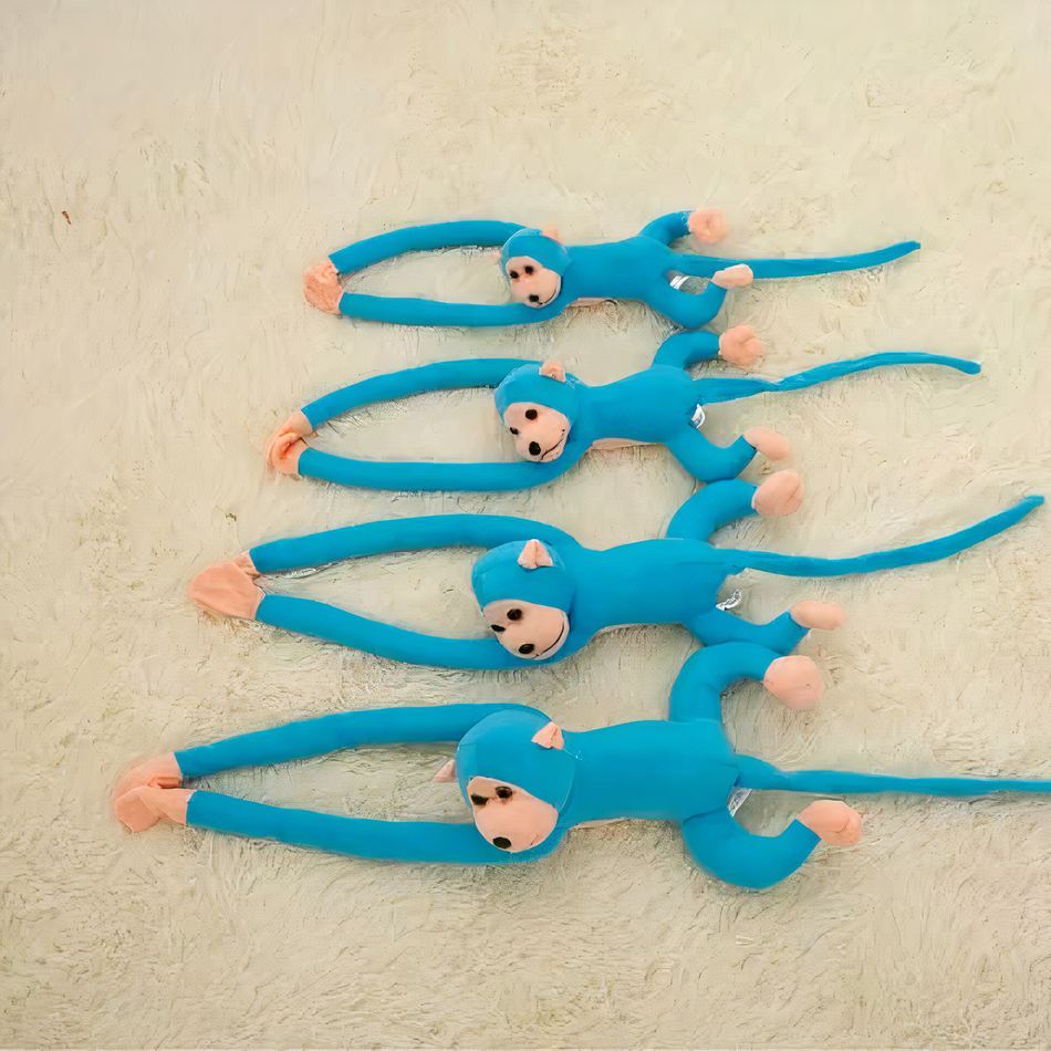 Peluche singe kawaii douce longue queue bleue câline