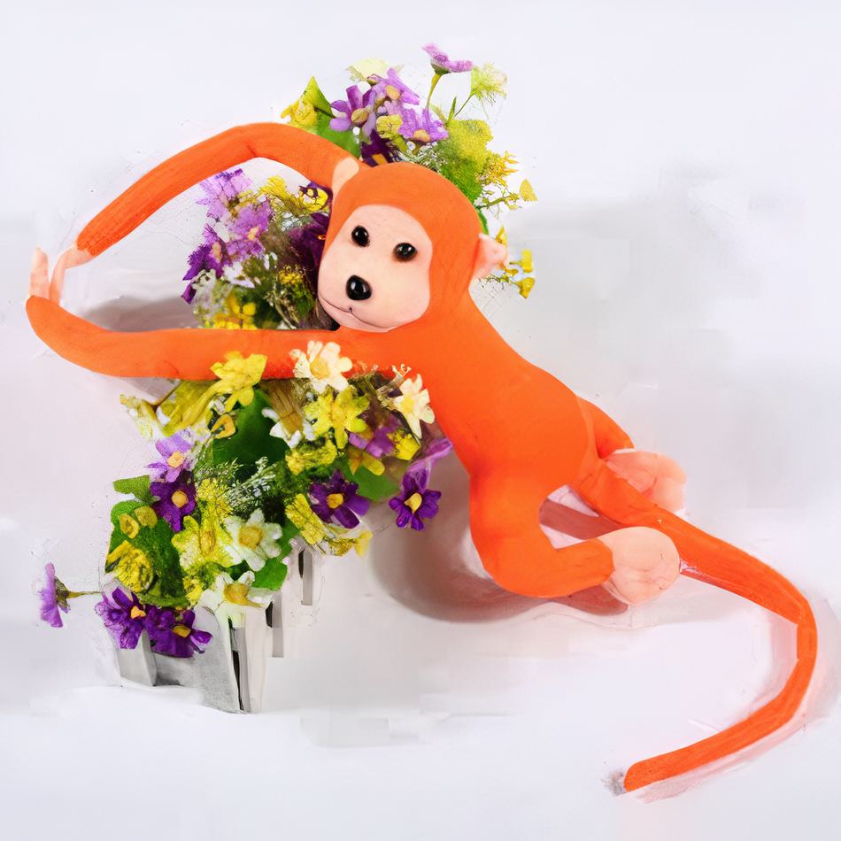 Peluche singe kawaii orange câlin queue longue douce