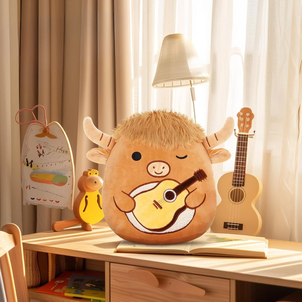 Peluche taureau musicien douce Squishmallow amusant