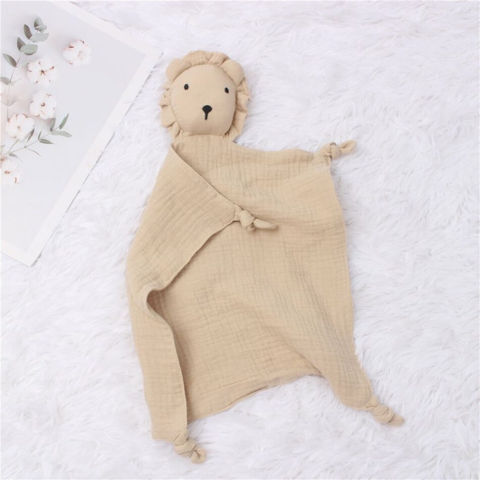 Peluche lion mousseline coton doux enfant câlin jungle