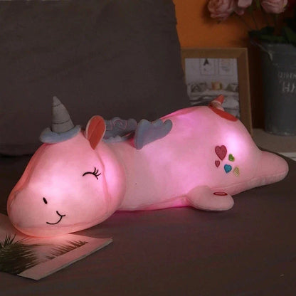 Peluche licorne rose veilleuse lumineuse et magique