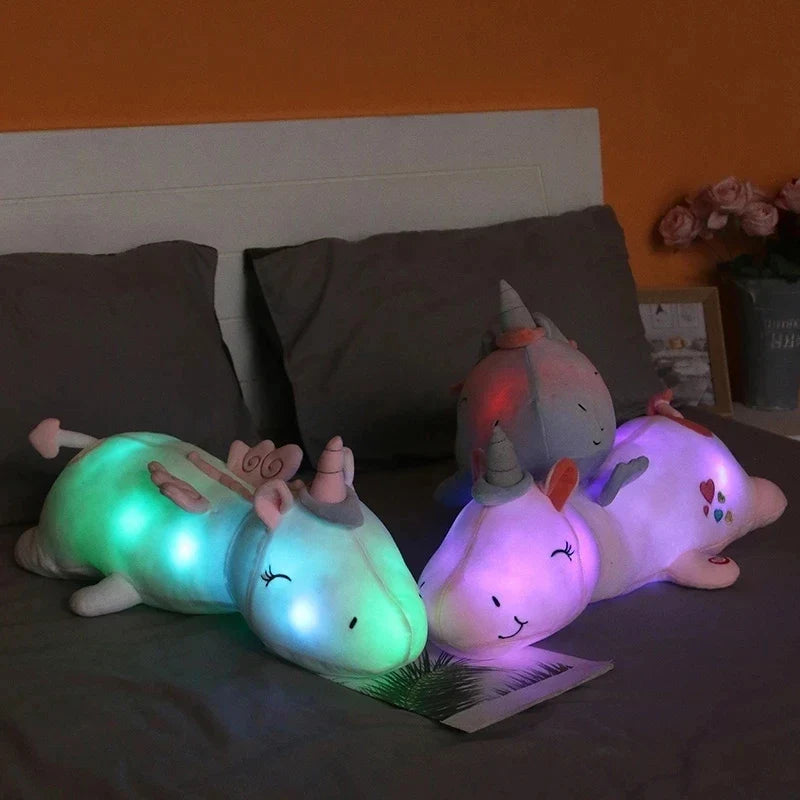 Peluche licorne bleu veilleuse lumineuse et magique