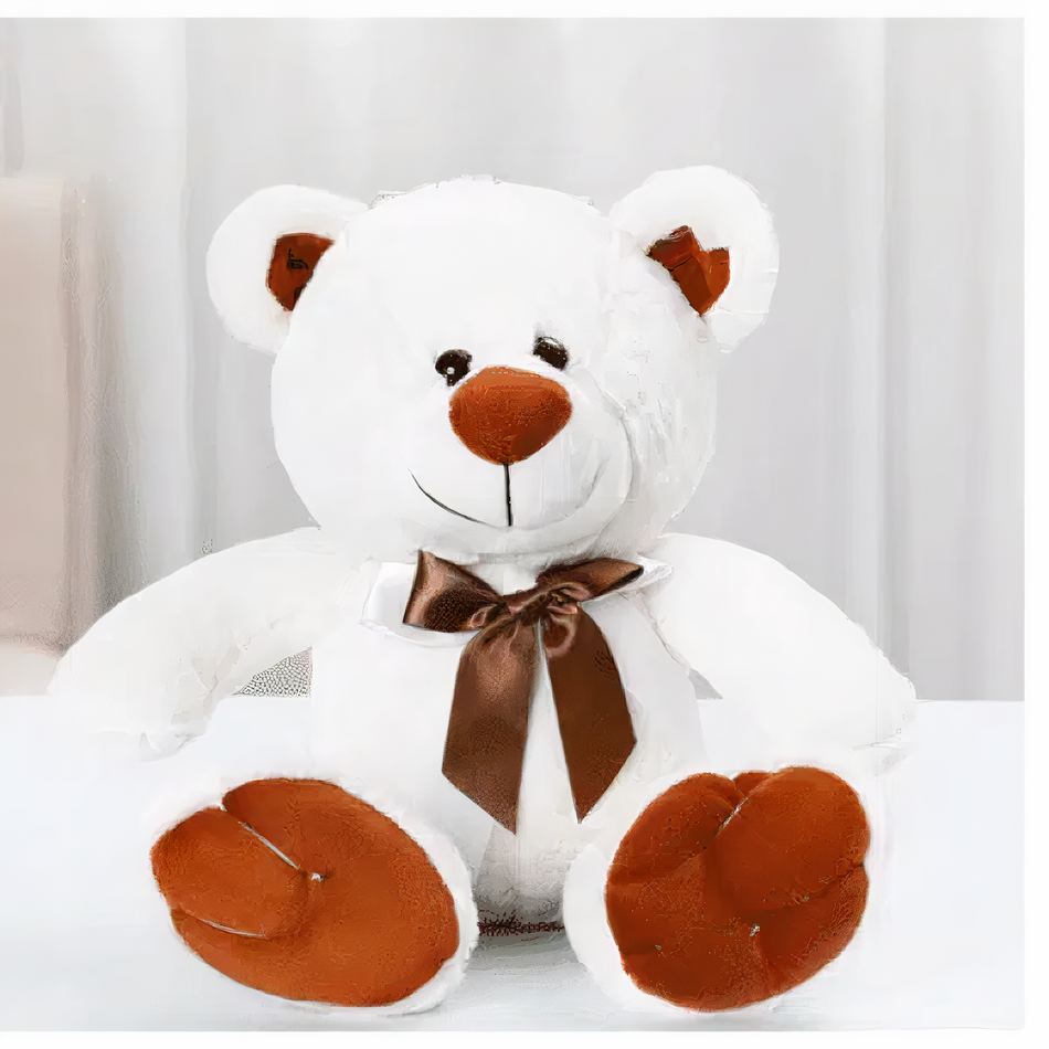 Peluche ours blanc doux hiver avec noeud élégant