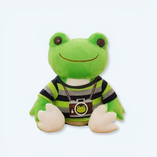 Peluche grenouille photographe douce peluche verte amusante