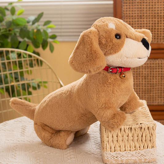 Peluche teckel coloré avec son collier rouge