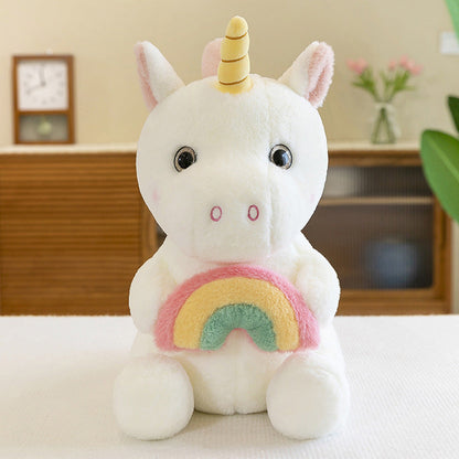 Peluche licorne arc-en-ciel douce avec corne doré