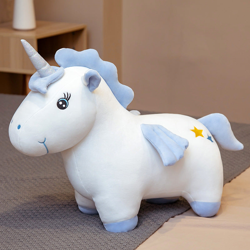 Peluche licorne coloré aux yeux ouverts avec cornet argenté magiques