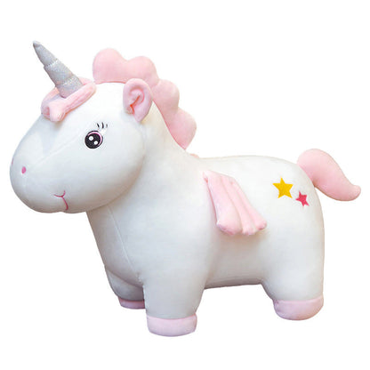 Peluche licorne coloré aux yeux ouverts avec cornet argenté magiques