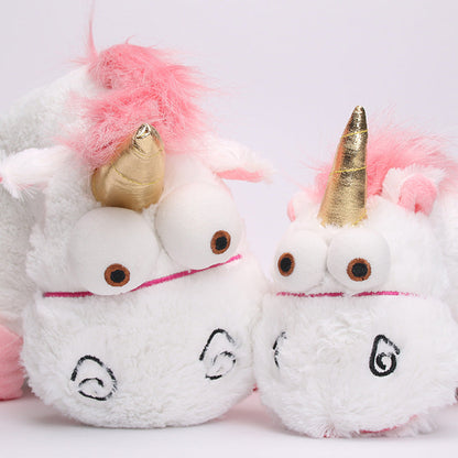 Peluche licorne rigolote blanche rose et corne doré