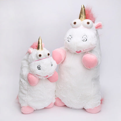 Peluche licorne rigolote blanche rose et corne doré