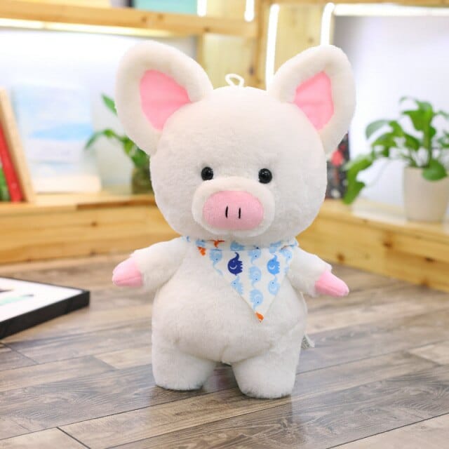 Cochon Peluche Géante  Pompom | Peluche World 28 cm / Foulard Blanc