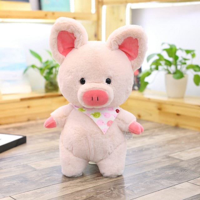 Cochon Peluche Géante  Pompom | Peluche World 28 cm / Foulard rose