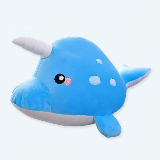 Peluche baleine licorne magique bleu ciel doux câlin