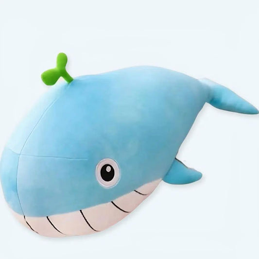 Peluche baleine rose pastel oreiller doux confort marin